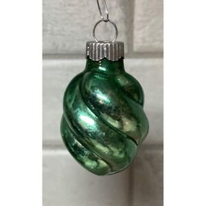 Vintage Fluted Blown Glass Tear Drop Teal Blue Green Color Ornament 2.50" Total